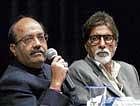 Amitabh Bachchan with expelled Samajwadi Party leader Amar Singh at the Symbiosis Institute in Pune on Tuesday. PTI