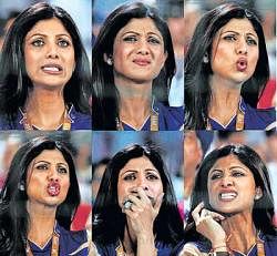 A mirror of emotions: Rajasthan Royals co-owner Shilpa Shetty reacts during her teams match against Delhi Daredevils at New Delhi on Wednesday. AP