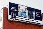 A Stop the Sag! billboard is seen on the side of a building in the Brooklyn borough of New York. AP