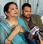 Farisha Siddiqui, mother of Ayesha, addresses a press  conference in Hyderabad on Friday. PTI