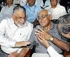 SHARING A MOMENT: ISRO Chairman Dr K Radhakrishnan and former Scientific Advisor to  Defence Minister Dr V K Aatre at the  lecture series organised by the Indian Institute of Science Alumni Association at IISc in Bangalore on Saturday. KPN