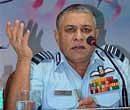 Air Chief Marshal P V Naik, Chief of Air staff, addressing a news conference at South Western Air Command(SWAC) in Gandhinagar on Wednesday. PTI