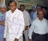 Union Home Minister P Chidambaram arrives to meet with paramilitary soldiers, injured in the Maoists' attack in Dantewada, at a hospital in Raipur on Wednesday. PTI