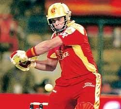 Royal Challengers Jacques Kallis plays a shot during an IPL match against  Deccan Chargers at the Chinnaswamy Stadium in Bangalore on Thursday. Kallis (68) top-scored for the home team. DH photo by Srikanta Sharma R