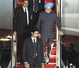 Prime Minister Manmohan Singh arrives at Andrews Air Force Base in Maryland on Saturday. AP