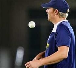 Rajasthan Royals skipper Shane Warne during a practice session for the IPL T20 match in Jaipur on Saturday. PTI