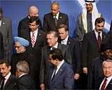 Prime Minister Manmohan Singh with the representatives of the participating countries after a group photo session at Nuclear Security Summit 2010 in Washington on Tuesday. PTI