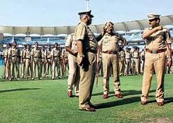 Vvigilant: Policemen assess the security arrangements at the DY Patil Stadium at  Mumbai on Monday ahead of the IPL III semifinal matches . PTI
