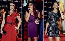A combo pictures shows the arrival of (L to R) Kings XI Punjab co-owner Preity Zinta, Shamita Shetty, Mugdha Godse for the IPL Awards Night in Mumbai on Friday. PTI