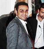 Virender Sehwag arrives for the inaugural IPL Awards ceremony on Friday night. PTI