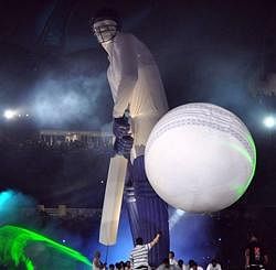 An inflated figure of a batsman on display during the IPL T20 final match between Mumbai Indians and Chennai Super Kings at D Y Patil Stadium in Navi Mumbai on Sunday. PTI