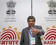 Nandan Nilekani, Chairman, UIDAI at the unveiling of the brand name- 'AADHAAR' and its logo in New Delhi on Monday. The name 'AADHAAR' communicates the fundamental role of the number issued by the UIDAI. PTI