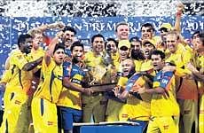 Chennai Super Kings celebrate their triumph in the third edition of the Indian Premier League in Mumbai on Sunday. PTI
