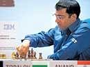 World chess champion Viswanathan Anand of India in action against Bulgarias Veselin Topalov in the FIDE World chess championship on Tuesday. AFP
