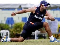India's Suresh Raina trains ahead of a Twenty20 Cricket World Cup match with Australia in Winwards, Barbados. AP