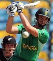 South Africa's Albie Morkel hits the ball during the World Twenty20  Super Eight match against New Zealand at the Kensington Oval on Thursday. AFP