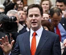 Britain's Liberal Democrats party leader, Nick Clegg speaks to the media on Friday. AP