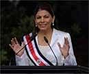 Costa Rica' s new President Laura Chinchilla delivers a speech after being sworn in during a ceremony at La Sabana Metropolitan Park in San Jose on Saturday. AFP