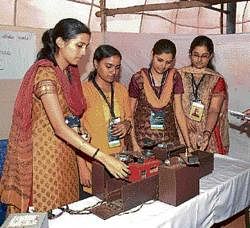 Students exhibiting their projects at Srishti-2010 project expo organised at Siddartha  Institute of Technology, in Tumkur on Sunday. DH photo