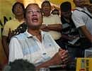 Presidential candidate Sen. Benigno ''Noynoy''; Aquino III addresses the media during a news conference while waiting to vote at the start of the country's first ever automated presidential elections Monday, AP