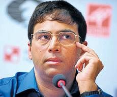 Cool champ: Viswanathan Anand at a press conference after his triumph in Sofia on Tuesday. AFP