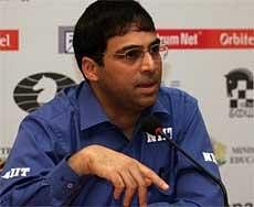 World chess champion Viswanathan Anand speaks during a news conference in the Bulgarian capital Sofia on Tuesday, AP