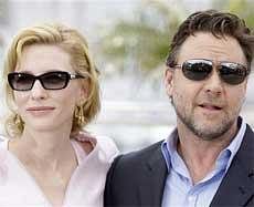 Actor Russell Crowe, right, and actress Cate Blanchett, left, pose for photographers during a photo call for the film 'Robin Hood', at the 63rd international film festival, in Cannes, southern France on Wednesday. AP