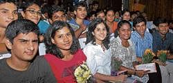Winners all:  Winners at the prize distribution ceremony organised by the Department of Youth Services and Sports at the State Youth Centre in Bangalore on Wednesday. DH photo