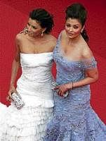 Aishwarya Rai (right) and Eva Longoria arrive on the red carpet for the premiere of Robin Hood at the 63rd international film festival in Cannes, southern France, on Wednesday. AP