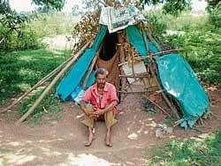 The make-shift tent of Ramesh. dh photo
