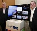 Sony CEO Howard Stringer, left, and Intel CEO Paul Otellini smiles during a Google TV announcement at the Google conference in San Francisco on Thursday. AP