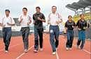 Ashwini Kumar (left), Dharmender Singh, Ajay Veer Singh, Sunil Kumar, Kamlesh Baghel and Anuradha Singh go through their paces at the Sree Kanteerava stadium on Friday. DH Photo