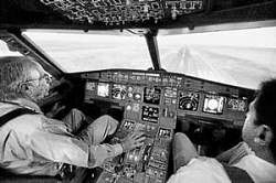 in the virtual world Capt Gene Rosenthal, left, leads a training session inside a Reflectone A320 flight simulator at the Airbus Training Centre in Miami Springs, Florida, the US. NYT