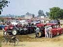 Tractors lined up at an agricultural fair at Moga in Punjab.