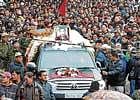 IN mourning: People participate in the funeral procession of Akhil Bharatiya Gorkha League chief Madan Tamang in Darjeeling on Monday. PTI