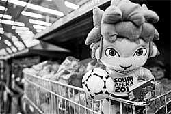 Truly international: The 2010 World Cup mascot at a shopping mall in Cape Town, South Africa. NYT