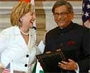 External Affairs Minister S M Krishna and  US Secretary of State Hillary Clinton. File photo