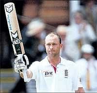 Double trouble: Jonathan Trott acknowledges his  team-mates after completing his double century. AFP