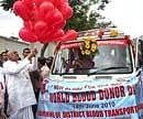Andhra Pradesh Chief Minster K Rosaiah flagging off a district Blood Transportation Van on the occasion of World Blood Donor Day in Hyderabad on Monday. PTI