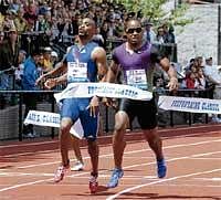 Close Finish: Walter Dix (right) edges out Tyson Gay in the 200M dash at the Prefontaine Classic on Saturday. AP