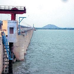 Full to the brim: The Jurala Dam in Andhra Pradesh. DH Photo