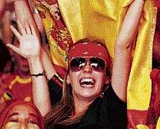 A Spanish fan is ecstatic after her teams 1-0 win over Germany. AP