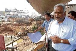 BBMP Commissioner Siddaiah inspecting a work in progress in the City on Saturday.