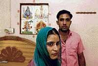 Ravinder Gehlaut and wife Shilpa Kadiyan at a relative's house in Sultanpur Dabas near New Delhi where they were forced to flee for their lives. AP