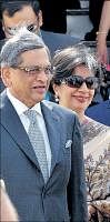 Foreign Minister S M Krishna and Foreign Secretary Nirupama Rao arrive at the Chacklala airbase in Rawalpindi on Wednesday. Krishnas visit is part of an attempt on how to resume a peace process between India and Pakistan. AFP