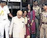 Governor H R Bhardwaj comes out after a meeting with Union Home Minister  P Chidambaram in New Delhi on Wednesday.  PTI