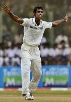 India's Abhimanyu Mithun successfully appeals for the dismissal of Sri Lanka's Prasanna Jayawardena on the third day of their first cricket test in Galle, Sri Lanka. AP