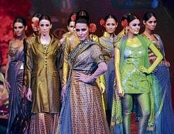 Neha Dhupia and models pose in J J Valayas winter fall collection.