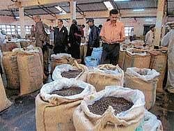 The pepper bags come to the TSS sale yard at Sirsi in a bulk following the price hike.  DH Photo