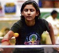 On Road to Victory: Bengals Anuska Dutta en route to her win over Andhra Pradeshs  K Spoorthy in the Sub-junior girls final of the National ranking table tennis championship in Bangalore on Thursday. Anuska won 11-8, 15-13, 11-9. DH Photo
